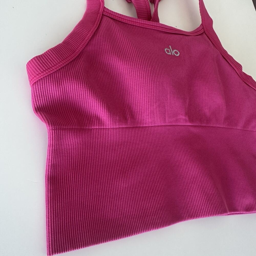 Alo Sports Bra Womens Small Pink Summer Ribbed Favorite Tank Yoga Seamless Gym - Picture 4 of 11